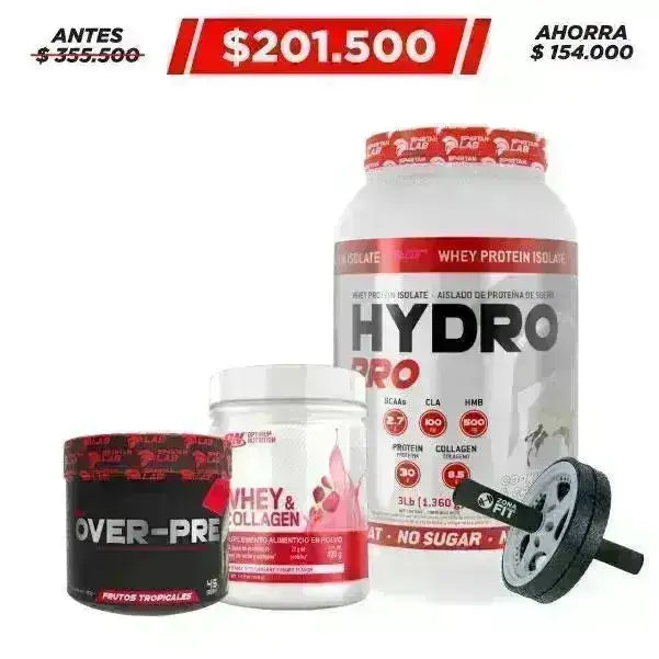 Hydro Pro 3 lb + Whey Collagen 420 gr + Over Pre 45 serv + Obsequio - Zona FIT