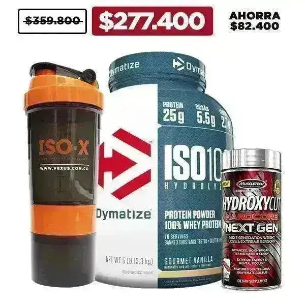 ISO 100 5 lb + Hydroxycut Hard Core 100 caps + Shaker - Zona FIT