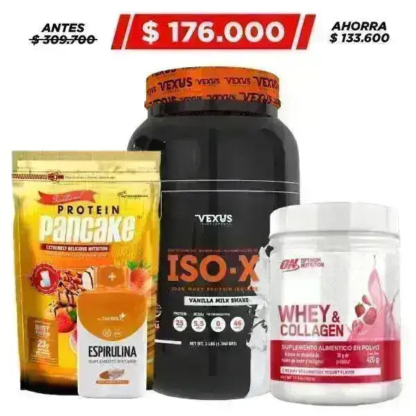 ISO-X 3 lb + Whey Collagen 420 gr + Protein Pancake 770 gr + Obsequio - Zona FIT