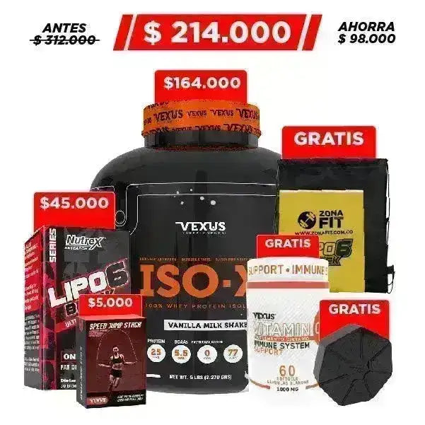 ISO-X 5 lb + Lipo 6 Black 30 Cap + Vitamin C 60 Caps + Obsequio - Zona FIT