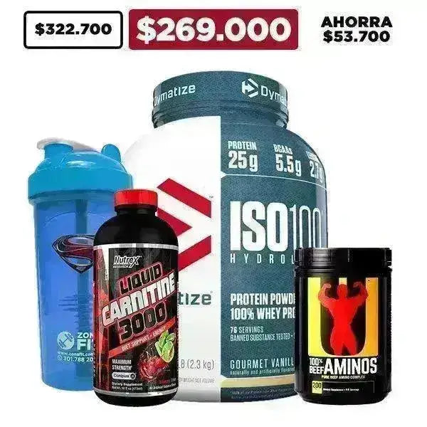 Pack ISO100 5 lb + L-Carnitina + Beef Aminos 200 tabs + Shaker - Zona FIT