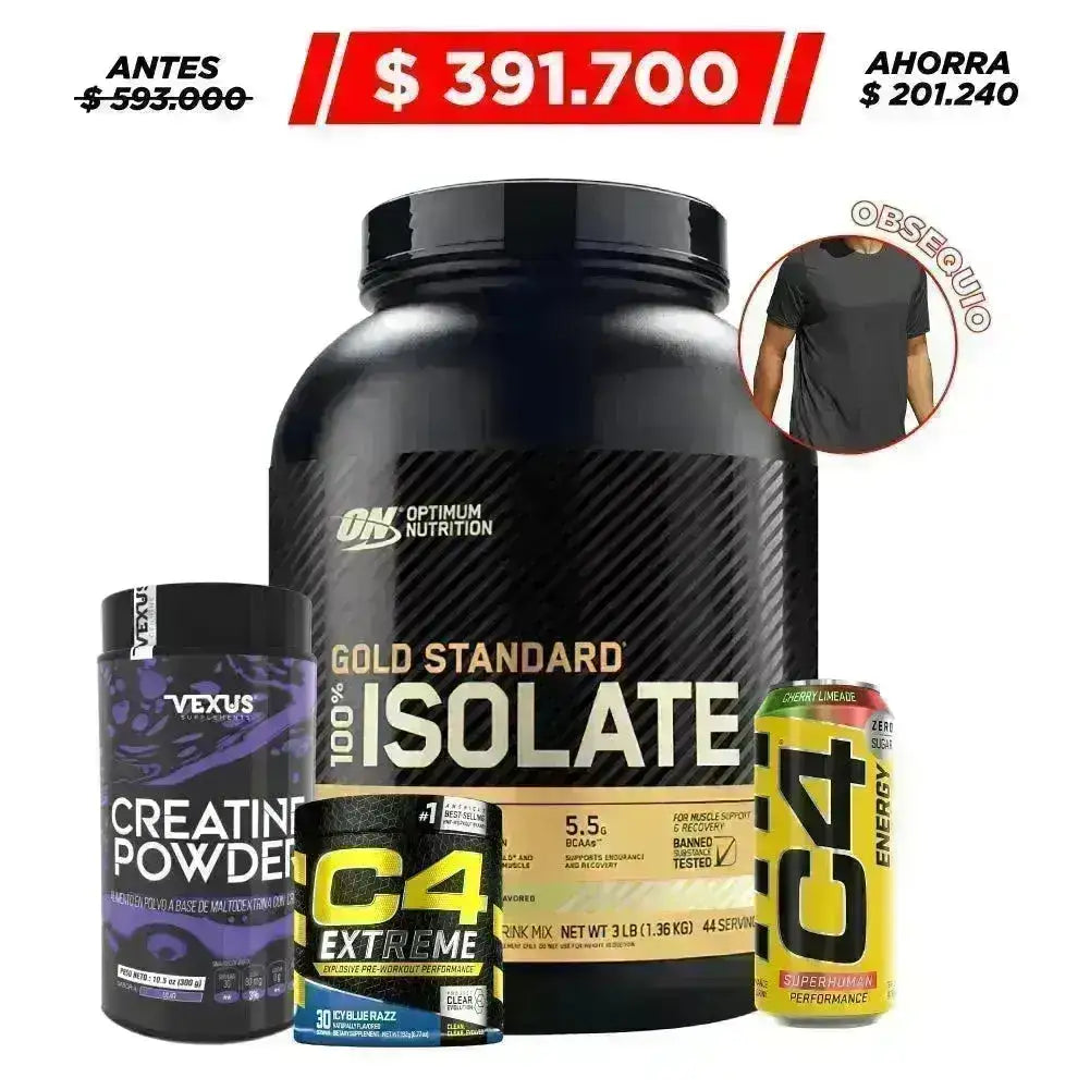 Gold Standard Isolate 3 lb + Creatine 300 gr + C4 Extreme 30 serv - Zona FIT