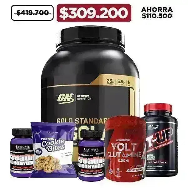 Gold Standard Isolate 5 lb + 2 Unid Creatine 120 gr + Glutamine 300 gr + T-UP 120 caps + Obsequios - Zona FIT