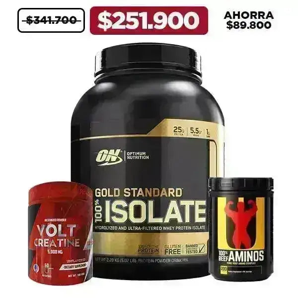 Gold Standard Isolate 5 lb + Beef Aminos 200 tabs + Creatine 300 gr - Zona FIT