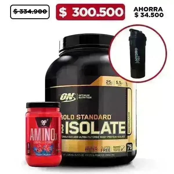 Gold Standard 100% Isolate 5 lb + Amino X 30 serv. + Obsequio - Zona FIT