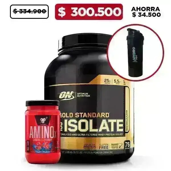 Gold Standard 100% Isolate 5 lb + Amino X 30 serv. + Obsequio - Zona FIT