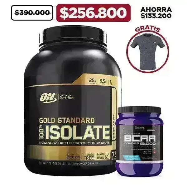 Gold Standard Isolate 5 lb + BCAA 30 serv. + Camiseta Hombre - Zona FIT