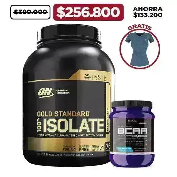 Gold Standard Isolate 5 lb + BCAA 30 serv. + Camiseta Mujer - Zona FIT