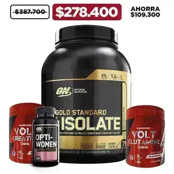 Gold Standard Isolate 5 lb + Glutamine 300 gr + Creatine 300 gr + Opti Women 60 caps. - Zona FIT