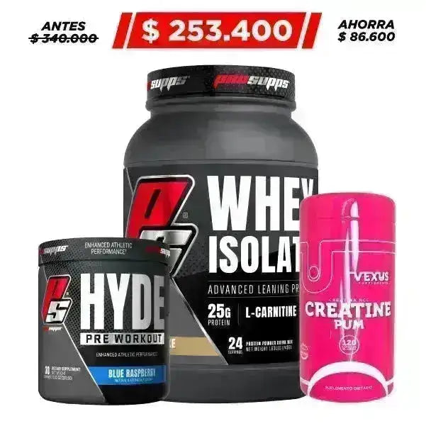 Whey Isolate 2 lb + Hyde Pre Workout 30 serv + Creatine HCL 120 caps - Zona FIT