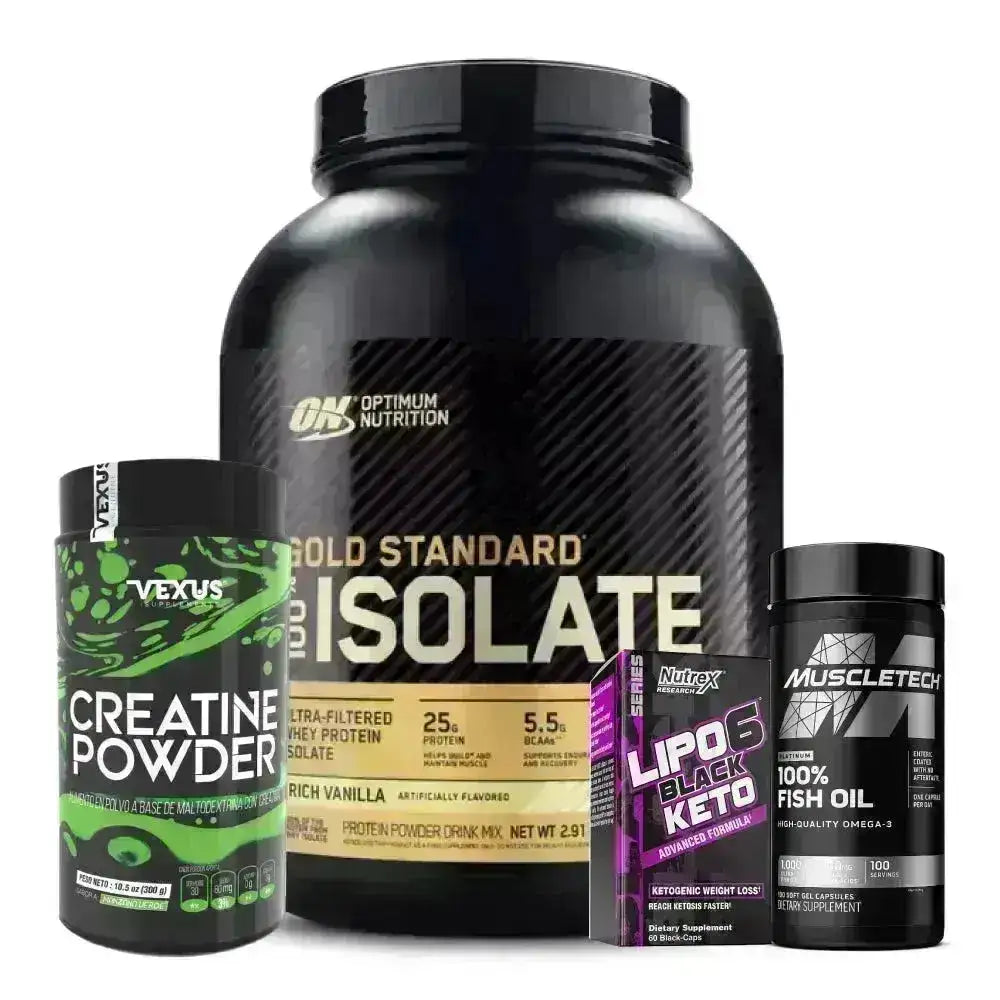 Gold Standard 100% Isolate 3 lb + Creatine Monohydrate 300 gr + Lipo 6 Keto 60 caps - Zona FIT