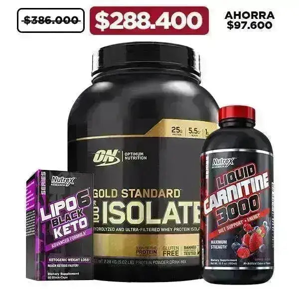 Gold Standard Isolate 5 lb + Lipo 6 Black Keto 60 caps + L-Carnitine 3000 - Zona FIT