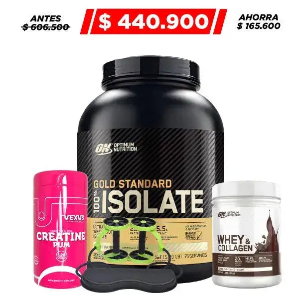 100% Isolate 5 lb + Creatine HCL 120 caps + Rueda Abdominal + Obsequio - Zona FIT