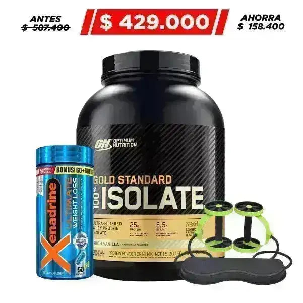 Gold Standard Isolate 5 lb + Xenadrine 120 caps + Rueda Abdominal - Zona FIT
