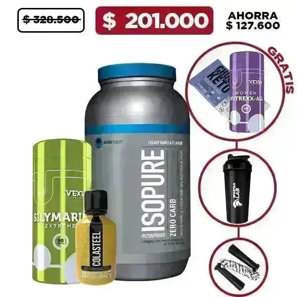 Isopure 3 lb + Women X-ALL 100 Caps + Silymarin 90 caps + Colastel 500 ml+ Obsequios - Zona FIT