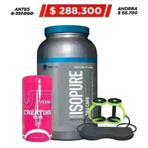 Isopure Zero Carb 3 lb + Creatine HCL 120 caps + Rueda Abdominal - Zona FIT