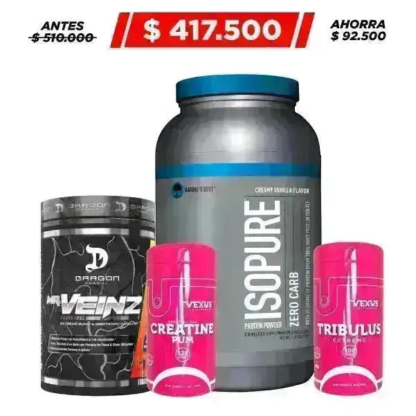 Isopure 3 lb + Mr Veinz 40 serv + Creatine 120 caps + Tribulus 100 caps - Zona FIT