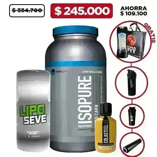 Isopure 3 lb + Lipo Seve 30 caps + Colasteel 500 ml + Obsequio - Zona FIT