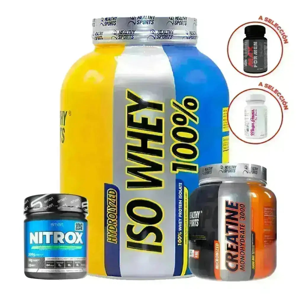 Iso Whey 5 lb + Creatina Healthy 300 gr + Nitrox 200 gr + Vitaminas a Elección - Zona FIT