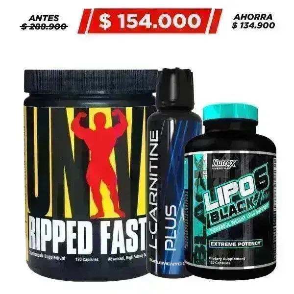 Lipo 6 Black Hers 120 caps + Ripped Fast 120 caps + L-Carnitine 500 ml - Zona FIT