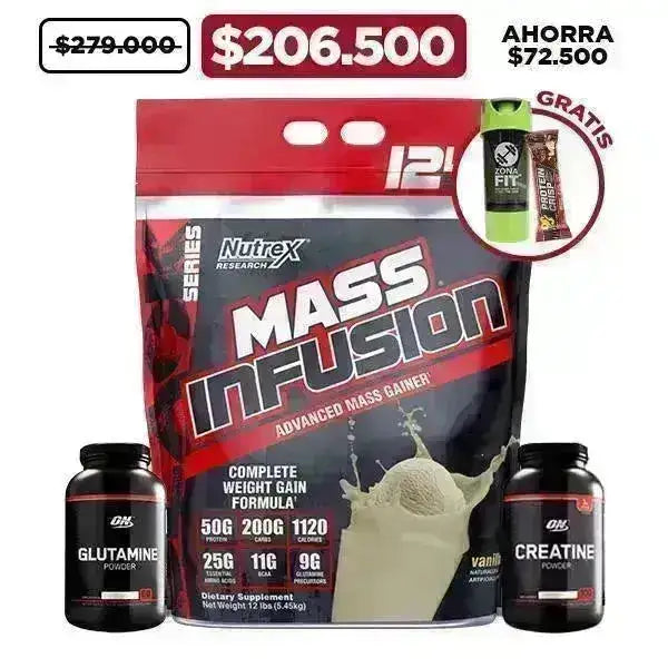 Mass Infusion 12 lb + Creatine 300 gr + Glutamine 300 gr + Obsequios - Zona FIT