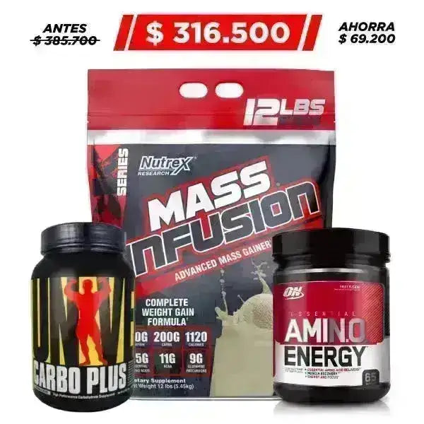 Mass Infusion 12lb + Amino Energy 65 serv + Carbo Plus 1 lb - Zona FIT