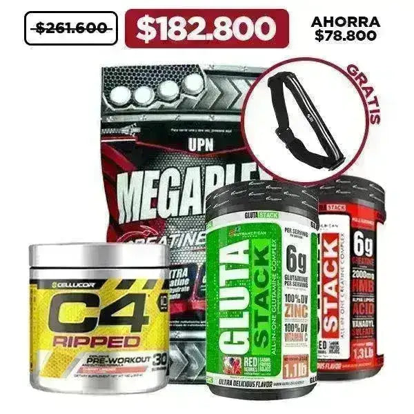 MegaPlex 2 lb + Crea Stack 1.3 lb + Glutamine 1.1 lb + C4 Ripped 30 serv + Obsequio - Zona FIT