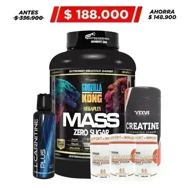 Megaplex Mass 5 lb + L-Carnitine 500 ml + Creatine 300 gr + Obsequio - Zona FIT