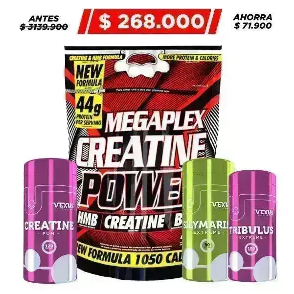 Megaplex Creatine Power 10 lb + Silymarin 90 caps + Creatine 120 caps + Tribulus 100 caps - Zona FIT