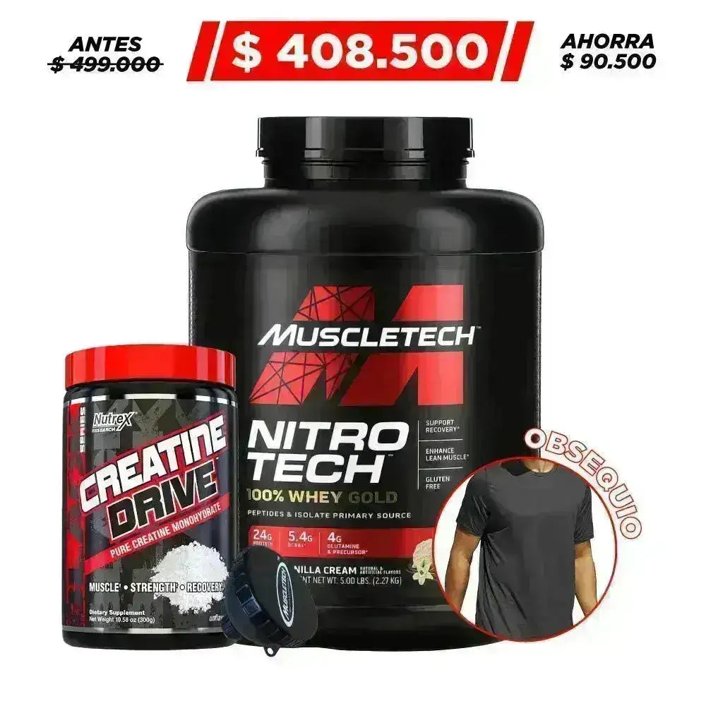 Nitrotech Whey Gold 5 lb + Creatine Drive 300 gr + Obsequio - Zona FIT