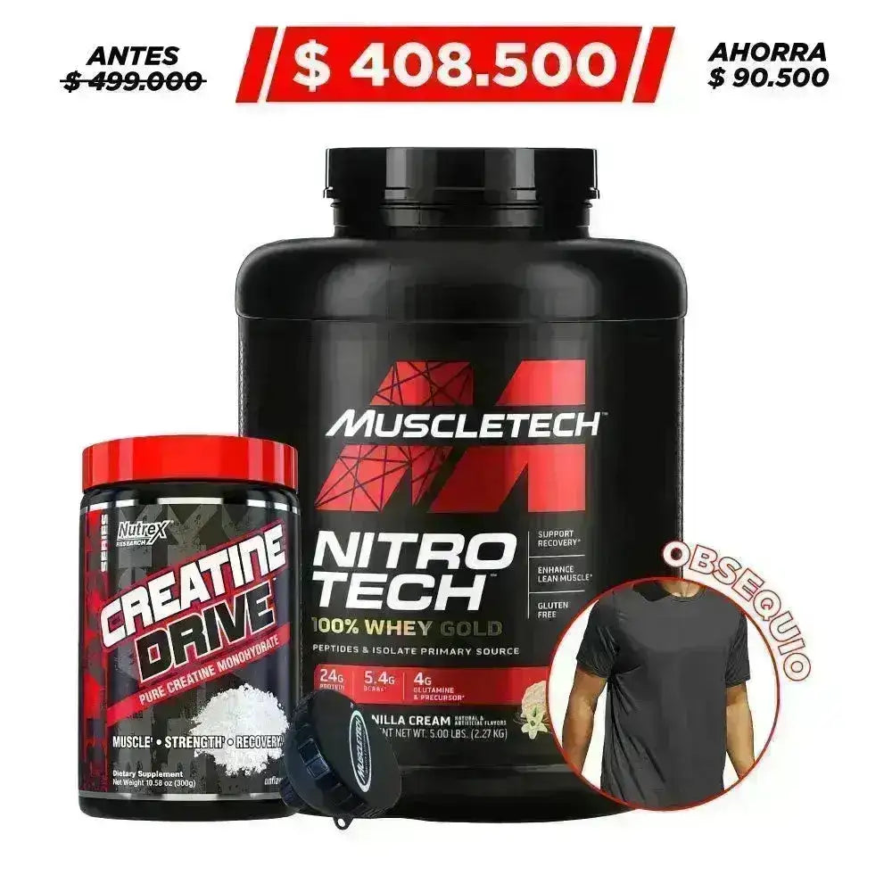 Nitrotech Whey Gold 5 lb + Creatine Drive 300 gr + Obsequio - Zona FIT