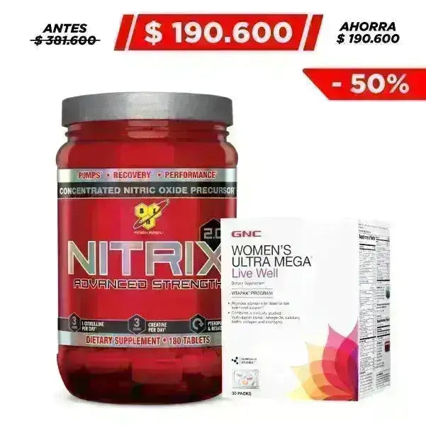 Nitrix® 2.0 · 180 tabs + Women’s Ultra Mega® Live Well Vitapak® Program 30 Packs - Zona FIT