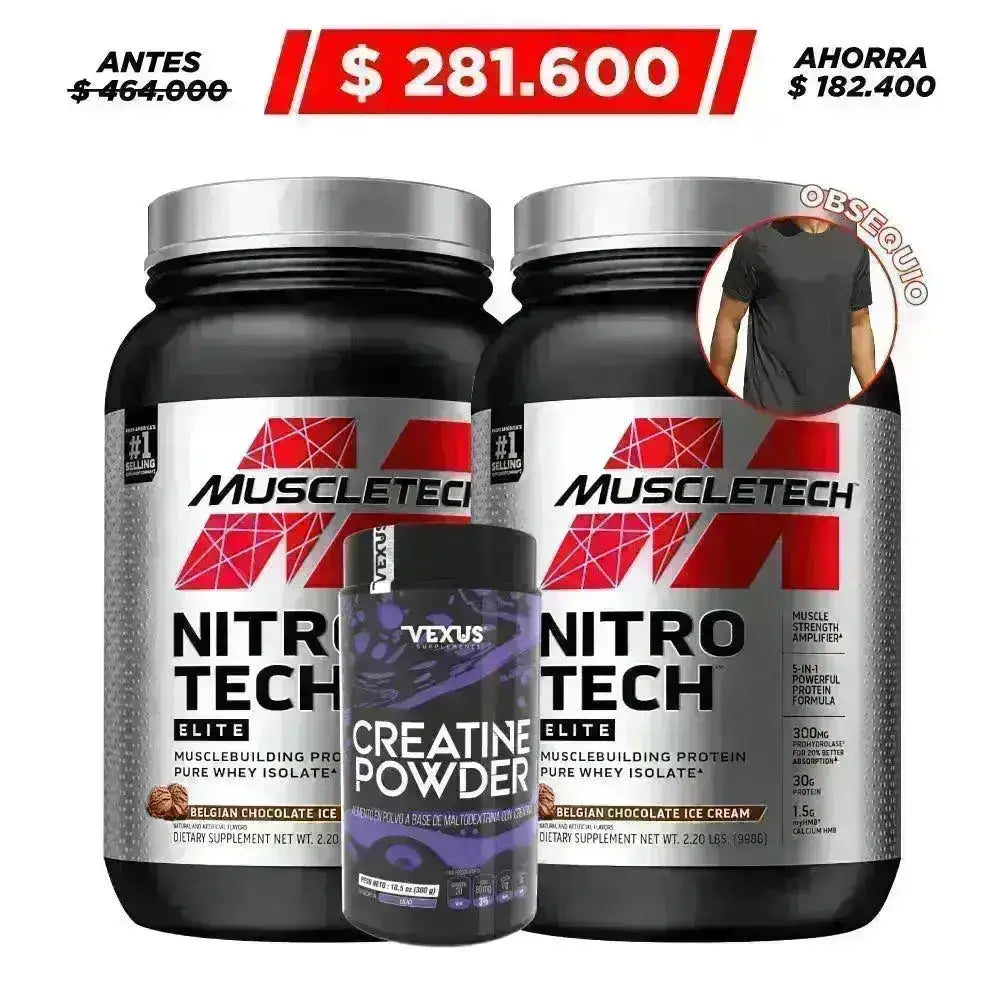2 Unid Nitrotech Elite 2 lb + Creatine Powder 300 gr + Obsequio - Zona FIT