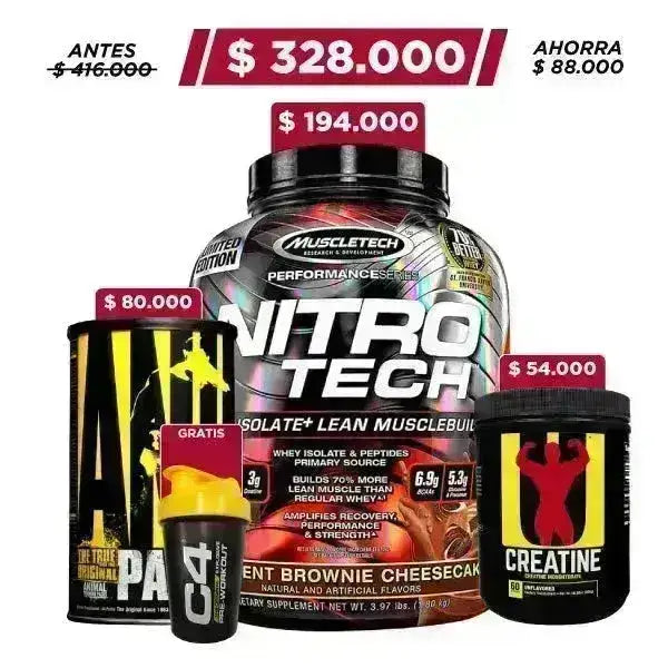 NitroTech 3.97 lb +Animal Pak + Creatine 300 grs + Obsequio - Zona FIT