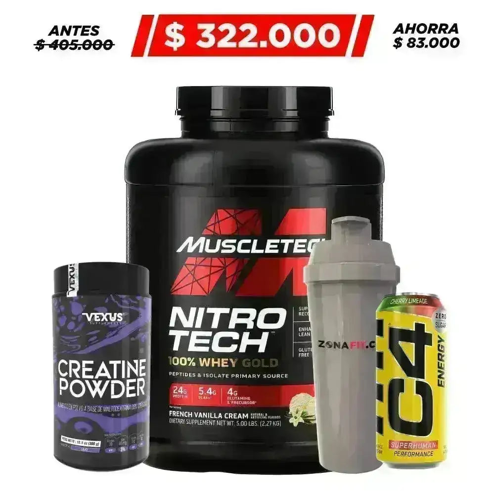 Nitrotech Whey Gold 5 lb + Creatine Powder 300 gr + Obsequio - Zona FIT