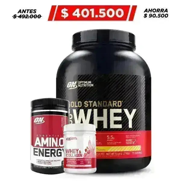 Gold Standard 5 lb + Whey & Collagen 420 gr + Amino Energy 30 serv - Zona FIT