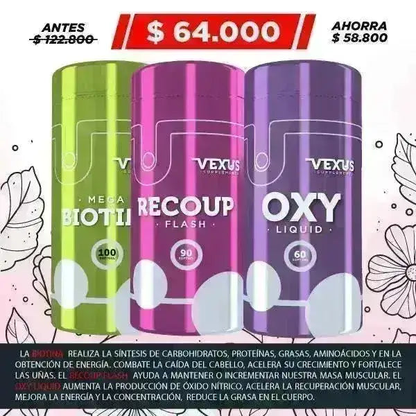 Biotina 100 Caps + Recoup Flash 900 Caps + Oxy Liquid 60 Caps - Zona FIT
