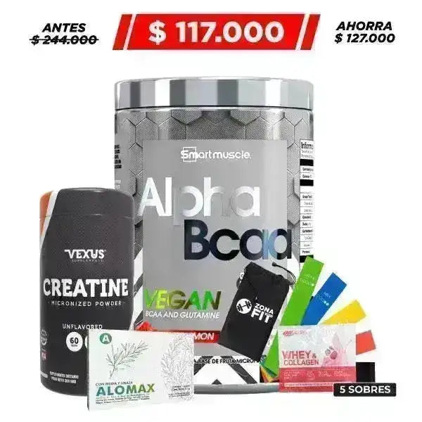 Alpha BCAA 600 gr + Creatine 300 gr + Bandas Elásticas + Obsequio - Zona FIT
