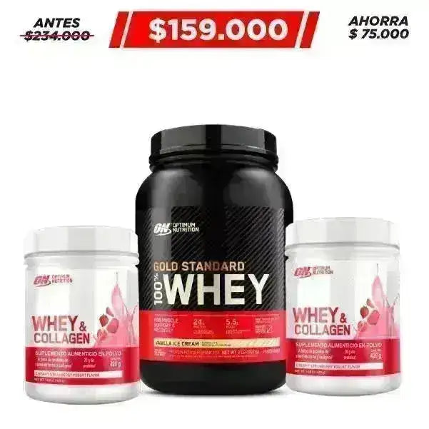 Gold Standard 2 lb + 2 unid. Whey & Collagen 420 gr - Zona FIT