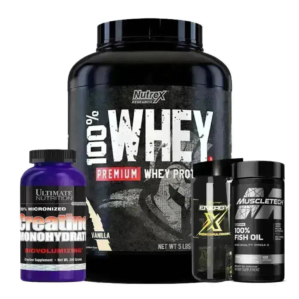 100% Whey Premium 5 lb + Creatine Monohydrate 300 gr + Omega 3 100 Caps + Energy X 25 sobres - Zona FIT