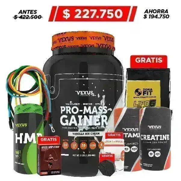 Pro-Mass Gainer 3 lb + Creatine 300 gr + Cuerdas de tensión + Obsequio - Zona FIT