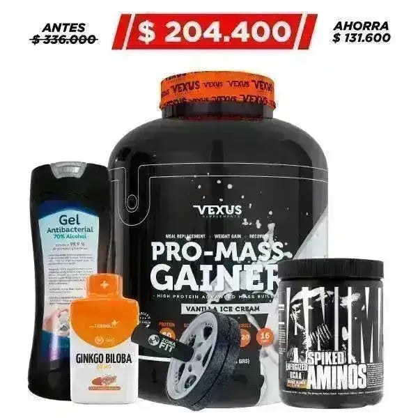 Pro-Mass Gainer 12 lb + Spiked Aminos 210 gr + Ginkgo Biloba 100 caps + Obsequios - Zona FIT