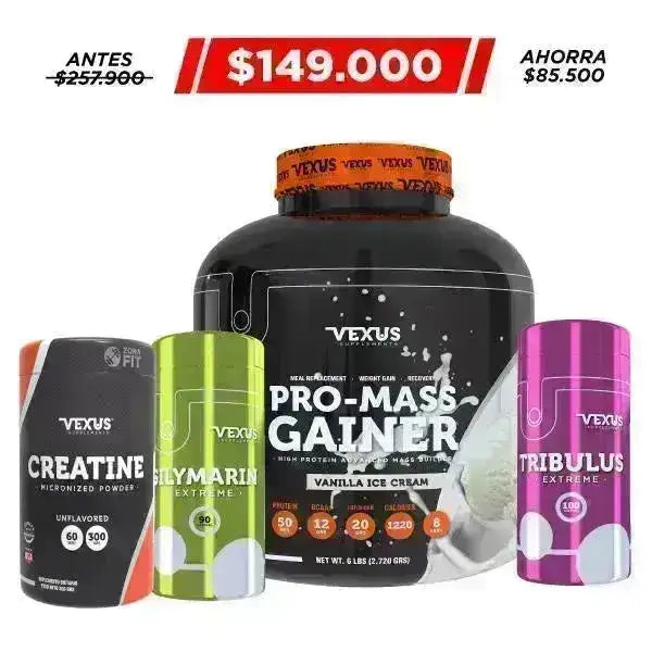 Pro-Mass Gainer 6 lb + Creatine 300 gr + Tribulus 100 caps + Obsequio - Zona FIT