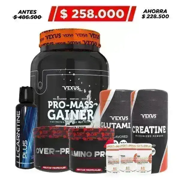 Pro-Mass Gainer 3 lb + L-Carnitine 500 ml + Creatine 300 gr + Obsequio - Zona FIT