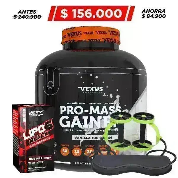 Pro-Mass Gainer 6 lb + Lipo 6 Black UC 60 caps + Obsequio - Zona FIT