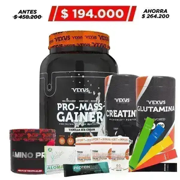 Pro-Mass Gainer 3 lb + Creatine 300 gr + Vitamin C 60 caps + Obsequio - Zona FIT