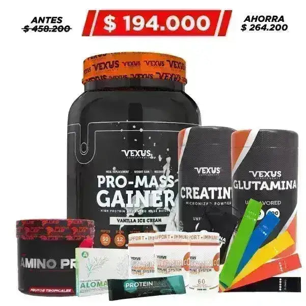 Pro-Mass Gainer 3 lb + Creatine 300 gr + Vitamin C 60 caps + Obsequio - Zona FIT