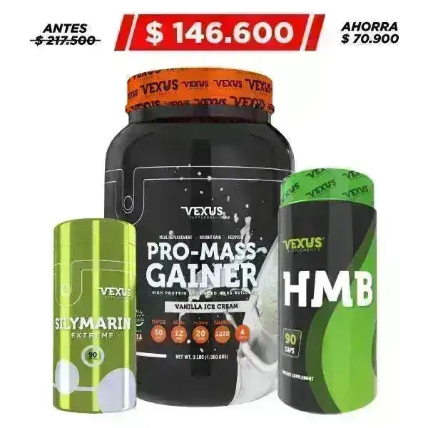 Pro Mass Gainer 3 lb + Silymarin 90 caps + HMB 90 caps - Zona FIT