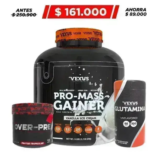 Pro-Mass Gainer 6 lb + Glutamina 300 gr + Over Pre 45 serv - Zona FIT