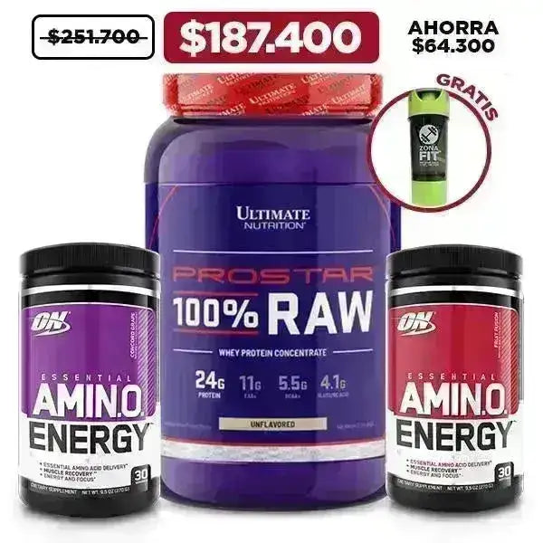 Prostar 100% Raw 2 lb + 2 Unid. Amino Energy 30 serv. + Obsequio - Zona FIT